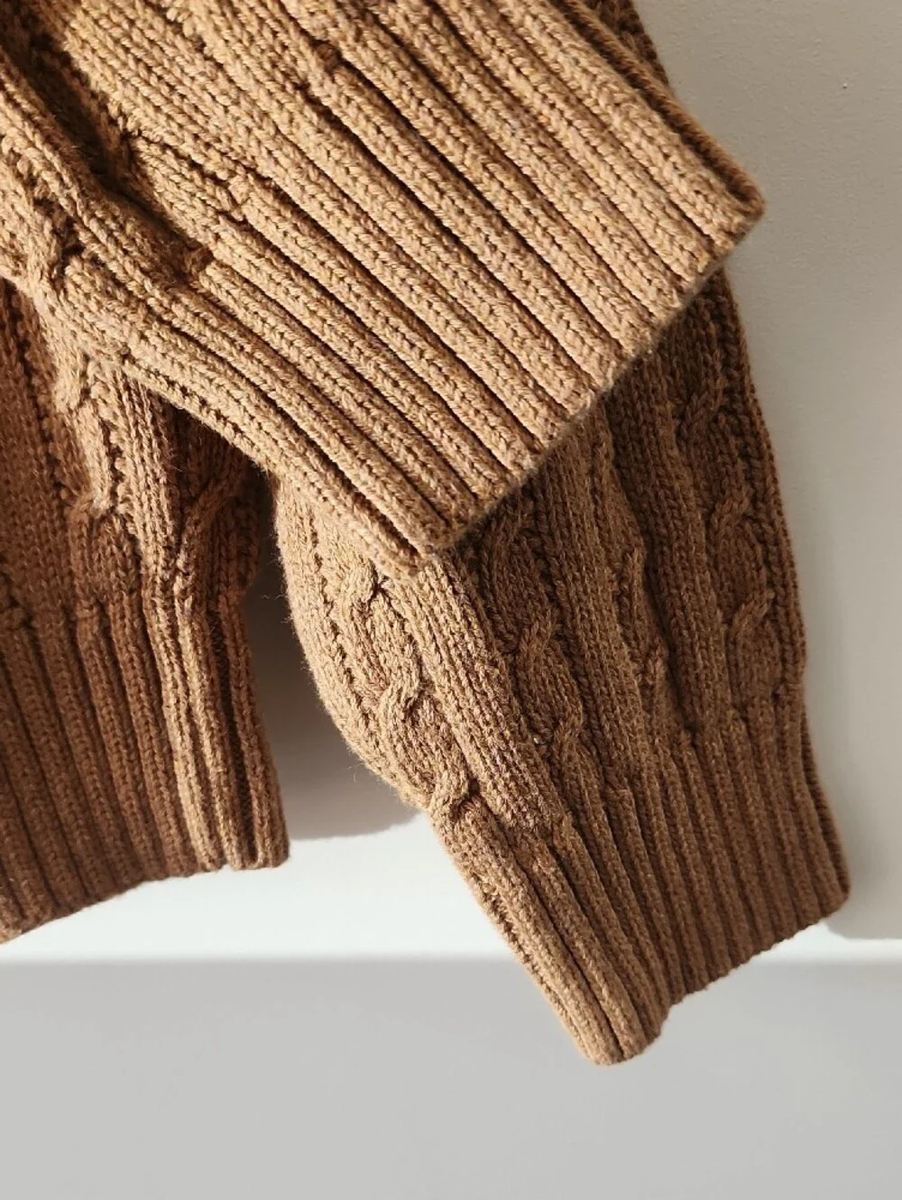 J.Crew Men's Cable-Knit Crewneck Sweater Tan Brown Size XL Preppy Classic